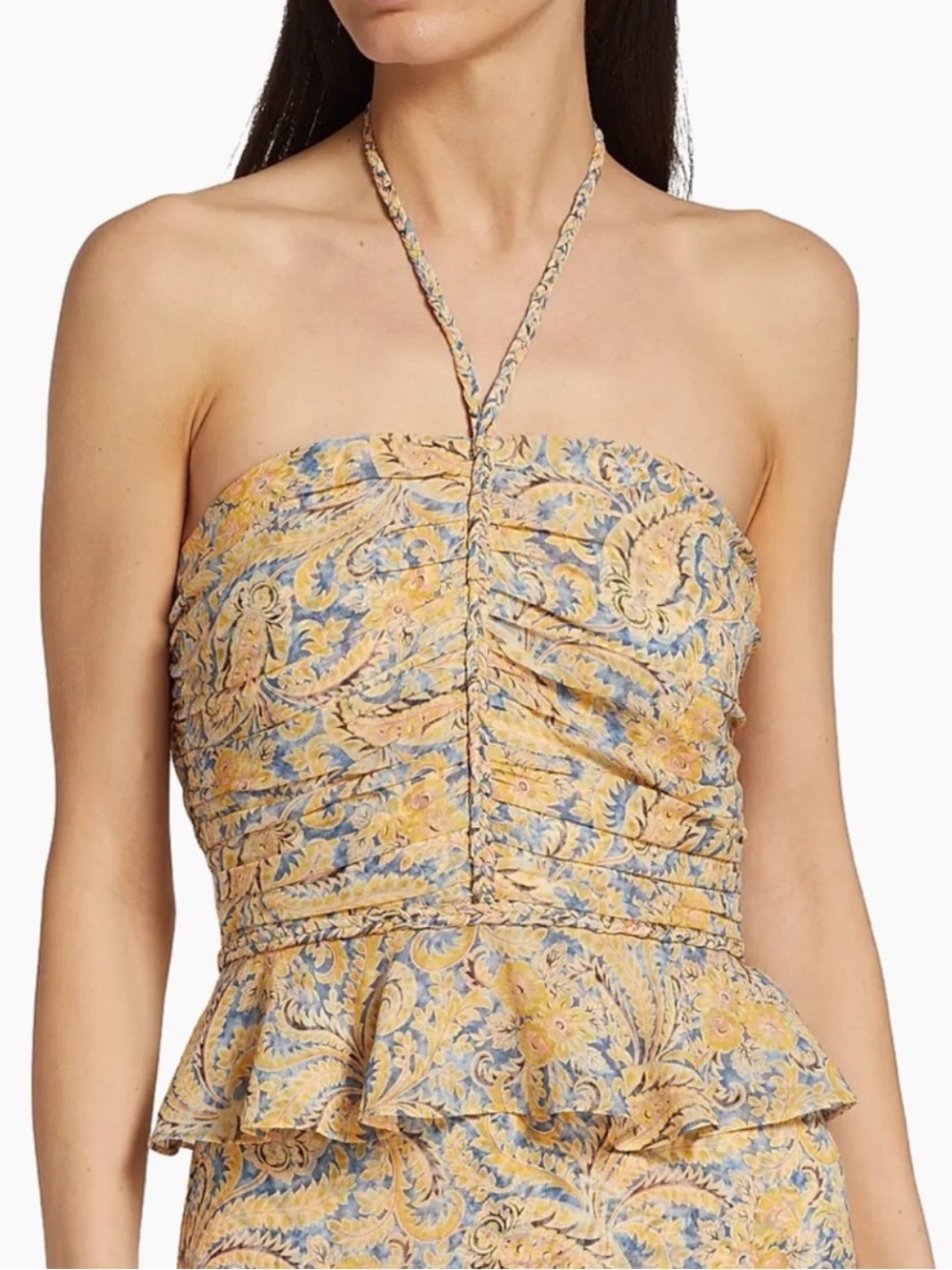 Veronica Beard Arienne Floral Paisley Silk Halter Top Yellow Blue